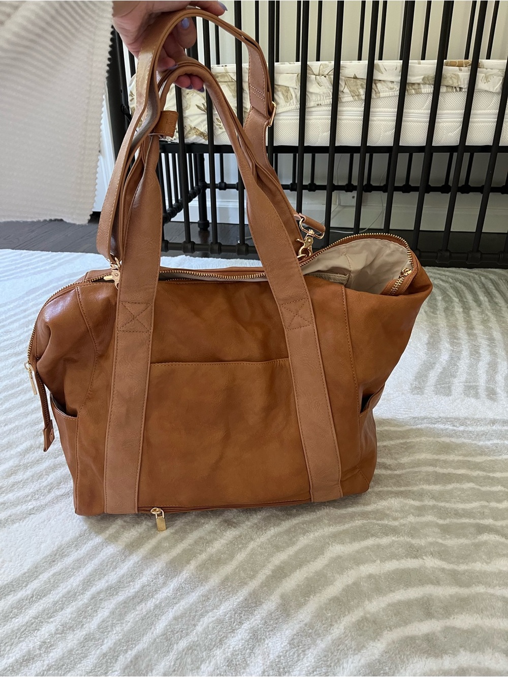 NWOT Huge Miss Fong Vegan Leather Diaper Bag Weekender Tote Bag in Cognac